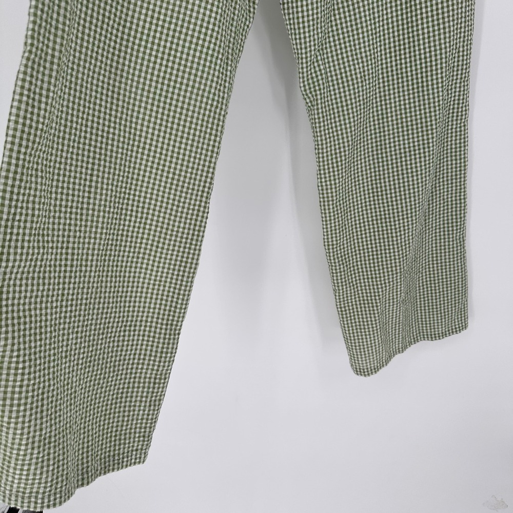 Cali 1850 Green Sage White Gingham Seersucker Pull On Pants Boho Summer Chic L - Picture 5 of 6